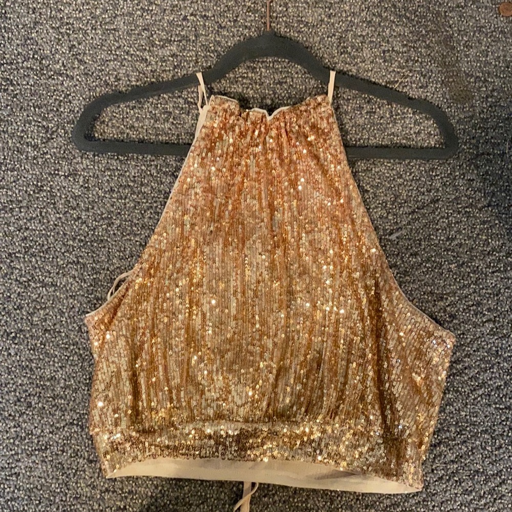 Free People Lights Out Sparkly Halter Top